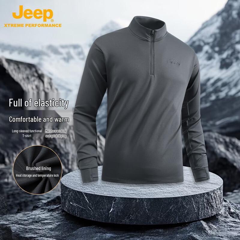 JEEP Unisex Heavyweight Half-Zip Stand Collar Long Sleeve Tee L