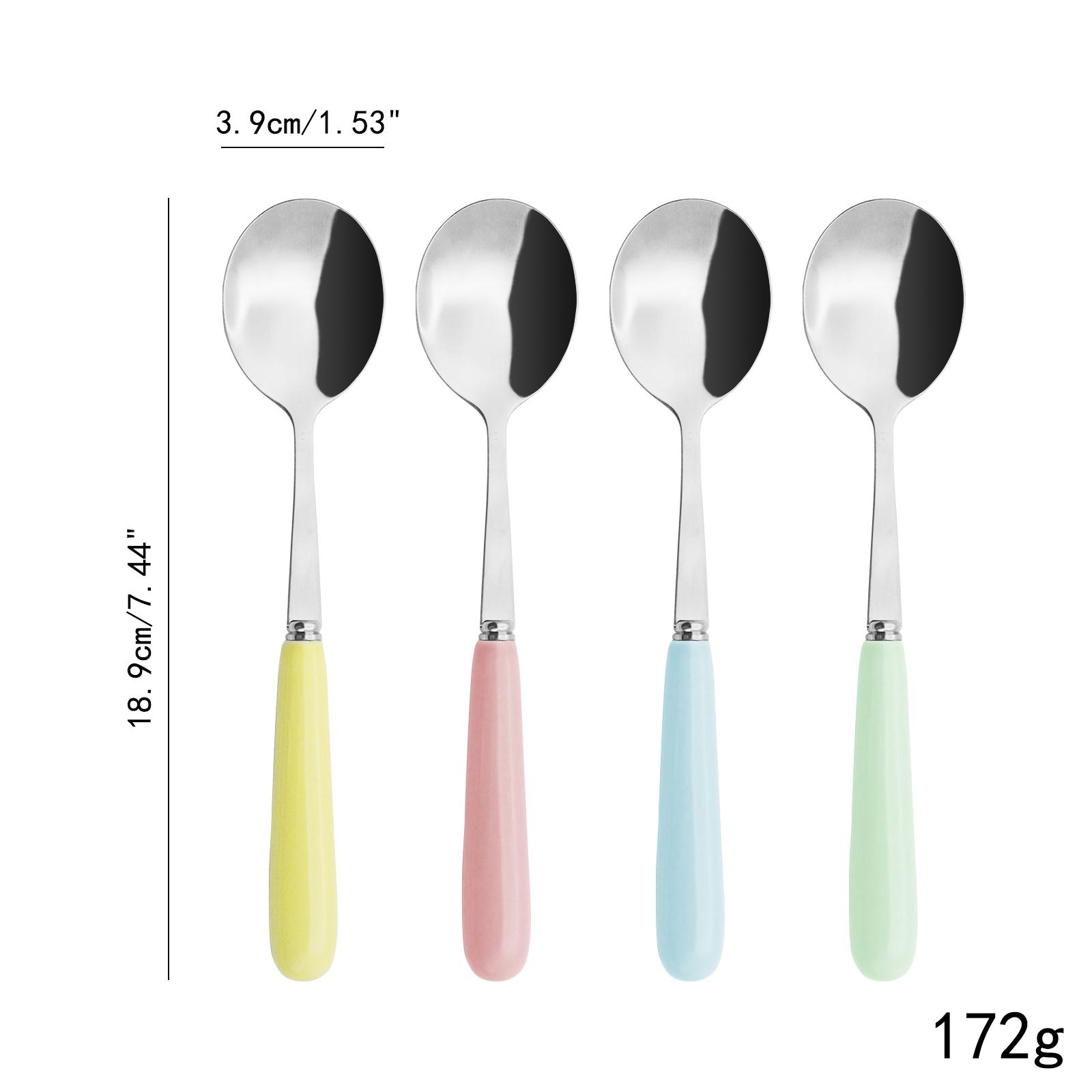 

Керамическая ручка Обеденная ложка Цвет макаруна Десертная ложка Нержавеющая сталь Ложки для мороженого, торта, салата набор Корейская столовая ложка 4 шт.