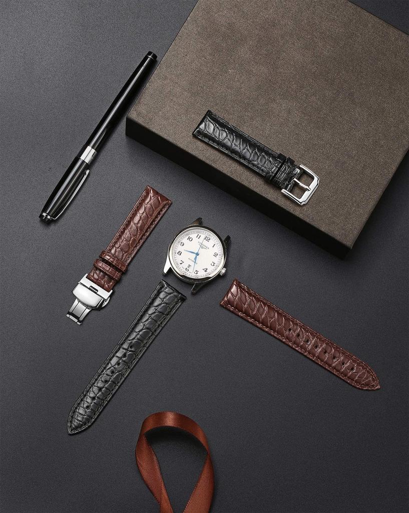 Moran Crocodile Leather Watch Strap with Waterproof and Replacement Strap D-Buckle, 18mm, 19mm, 20mm, 21mm, 22mm, 23mm, 24mm, Sweatproof,