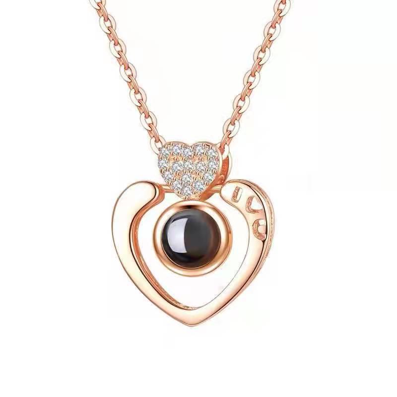 Douyin-Style Women's Necklace: 'One Deer Has You', 100 Languages "I Love You" Projection Pendant, Qixi Festival Gift