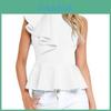 Premium Quality Women's Fashion Summer Round Neck Irregular Ruffled Slim Sleeveless Solid Top