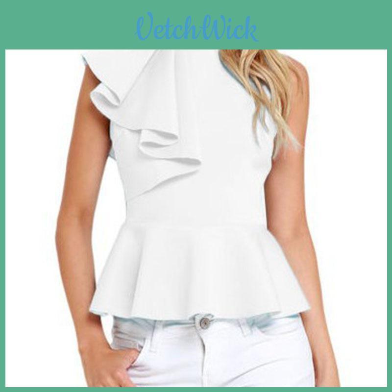 Premium Quality Women's Fashion Summer Round Neck Irregular Ruffled Slim Sleeveless Solid Top