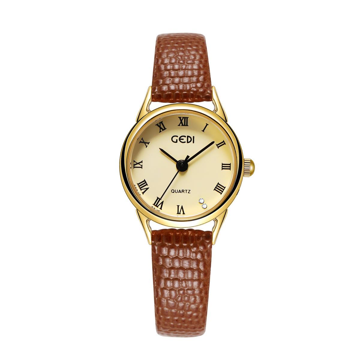 Retro Light Luxury Light Leather Snake Pattern Women S Medieval Gold Shell Roman Disc Belt Quartz Watch Watch