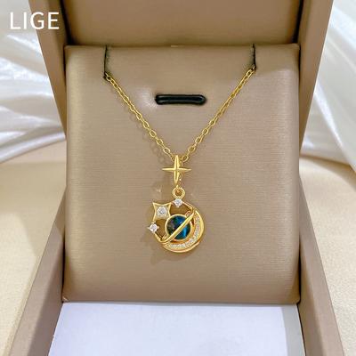 Starry Sky Star Moon Full Of Diamonds Light Luxury Temperament Gorgeous Full Diamond Necklace Female Versatile Collarbone Chain Titanium Steel