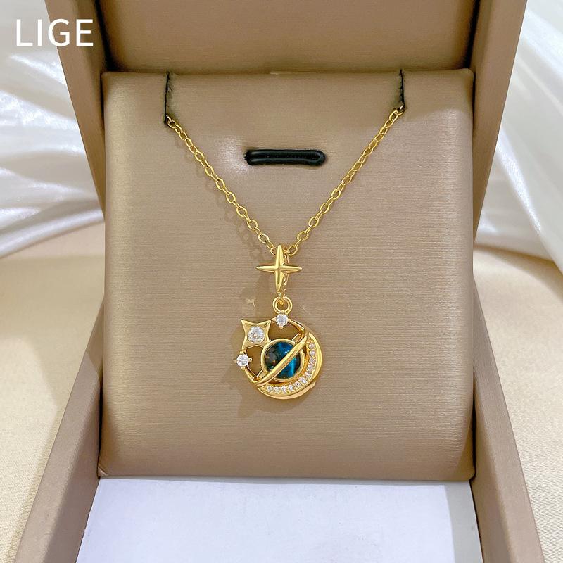 Sternenhimmel Stern Mond Voller Diamanten Licht Luxus Temperament Wunderschöne Voll Diamant Halskette Damen Vielseitige Schlüsselbeinkette Titanstahl