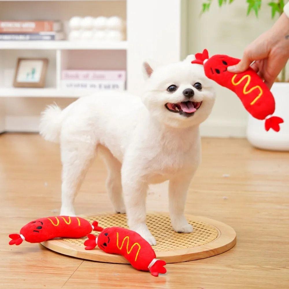 1Pcs New Grinding Teeth Dog Sound Toy Squeaky Bite-resistant Hot Dog Chewing Toy Interactive Embroidered Puppy Chew Toy