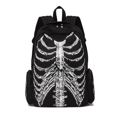 Πολυλειτουργικές σχολικές τσάντες Unisex Skull Skeleton Printed Backpack Gothic Designer Τσάντα ταξιδιού