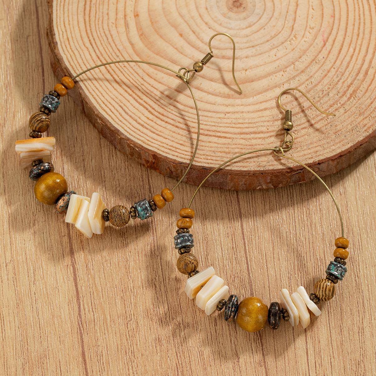 

Винтажные этнические серьги-кольца с бирюзовыми бусинами для женщин - Идеально подходят для поездок на работу или вечеринок.