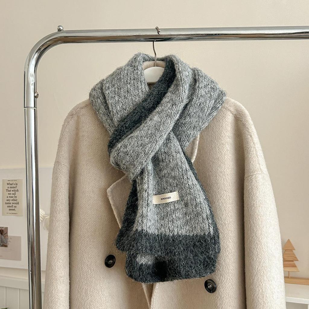 Women's High-End Blue Wool Scarf: Versatile Winter Fashion, Warm Snood, Korean Style Trend