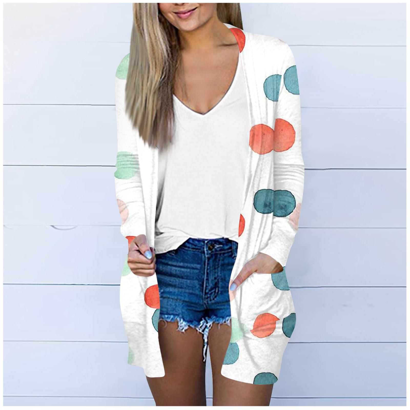 

Женская модная свободная повседневная куртка-кардиган средней длины с длинными рукавами и принтом, топ XXXL зелёный