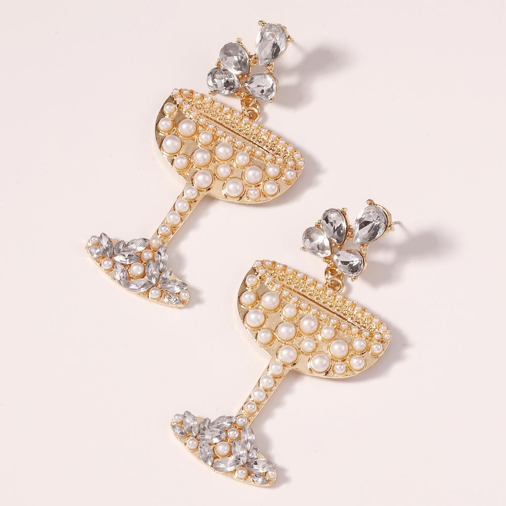 European and American new fashion exaggerated personality creative temperament alloy imitation pearl earrings diamond versatile earrings women