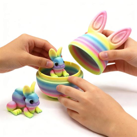 Påskhare Öra Äggprydnad med Ledad Kanin Inuti 3D-printad Rörliga Leder Kaninfigur Fidgetleksak Påskhelg Festdekoration