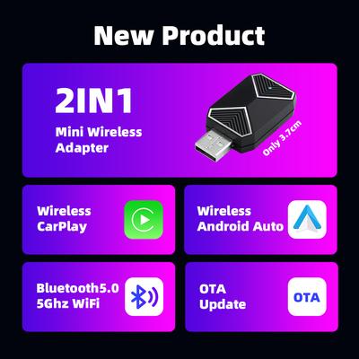 Adaptador inalámbrico CarPlay Android Auto AI Box para coches BT WiFi 2 en 1 AI Box Asistente de voz USB Plug & Play para CarPlay con cable Android