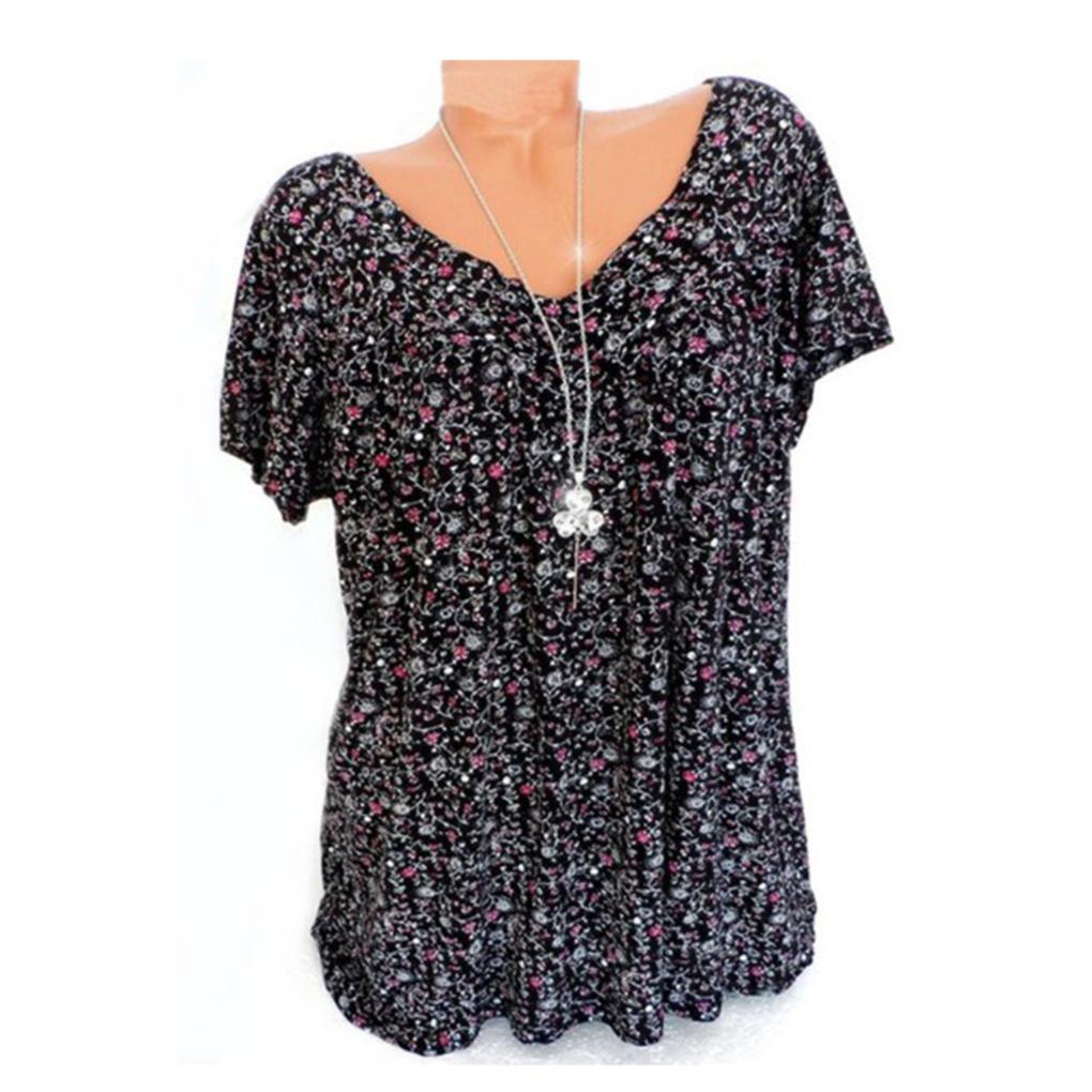 Women T-shirt V Neck Short Sleeve Top Printed Casual Summer T Shirt