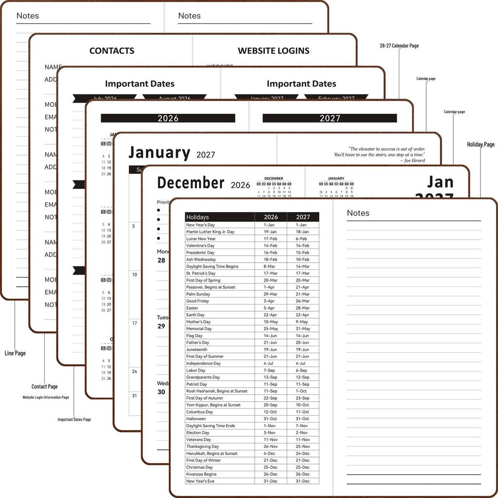 English Weekly Planner Soft Cover (24 Sizes) - Customizable Schedule Book 26-27