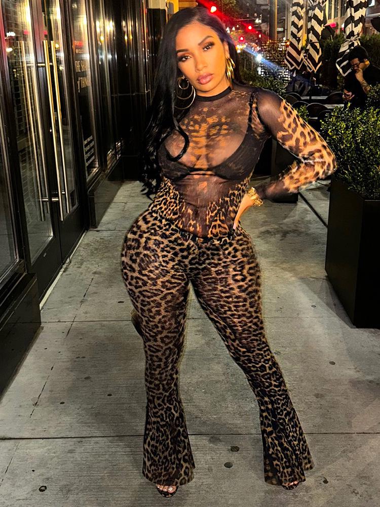 Women's Fashion Leopard Print High-Waist Two-Piece Set
