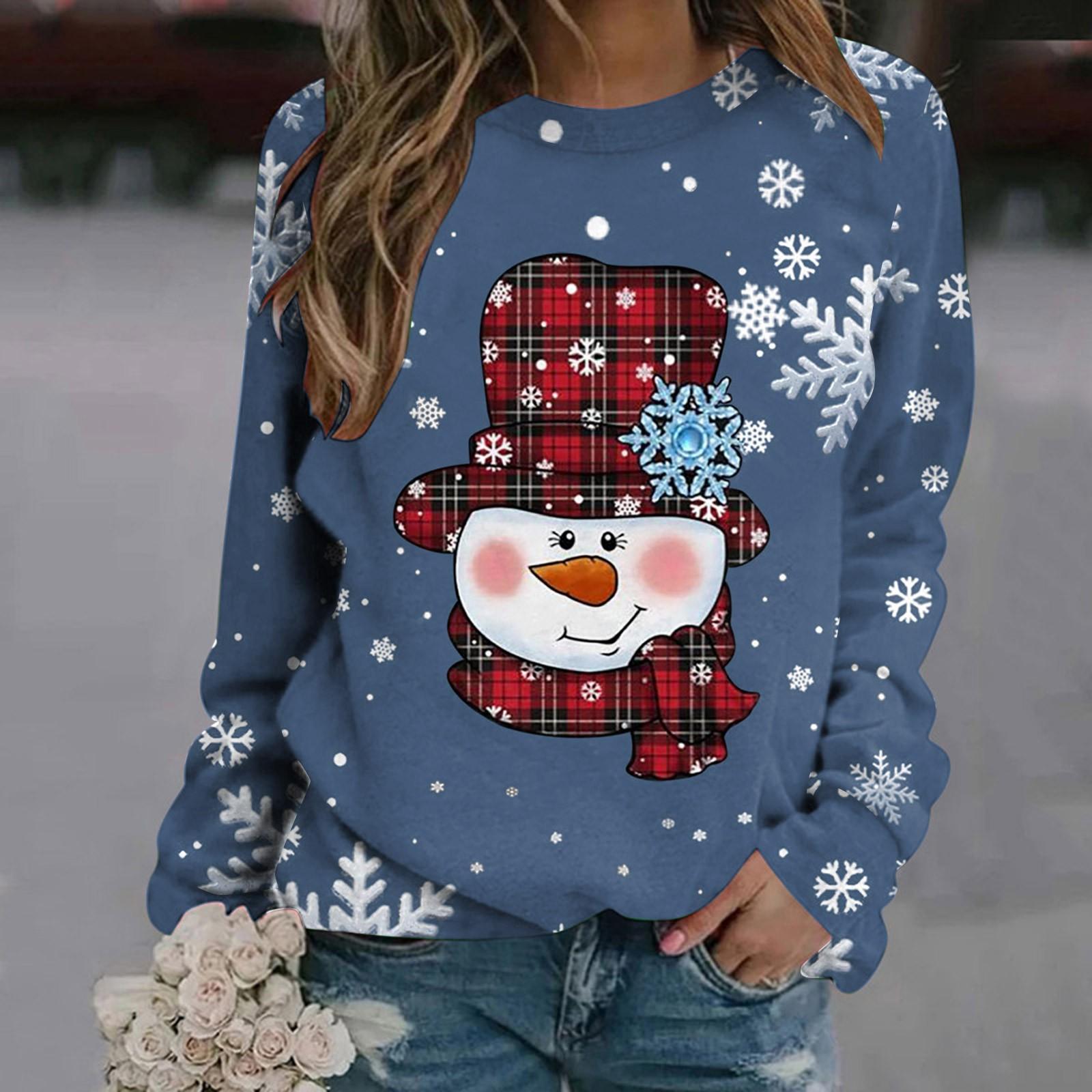 

Свитшот с длинным рукавом и круглым вырезом, женский с принтом снеговика, красная рубашка, свитера для женщин, рождественский свитер для девочек-подростков, симпатичная блузка с капюшоном, блузки XL
