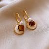 Silver Needle Resin Tiger's Eye Stone Round Leopard Pattern Earrings Retro Maillard Earrings Niche High-end Earrings