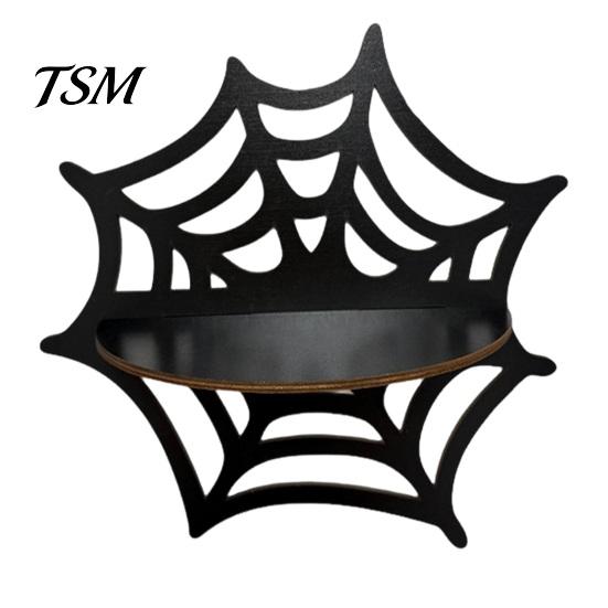 Holiday Home Decoration Halloween Wooden Wall Shelf, Ghost Bat Shape Hanging Organizer for Spooky Room Accents Decor, Farmhouse Display Rack, Festive