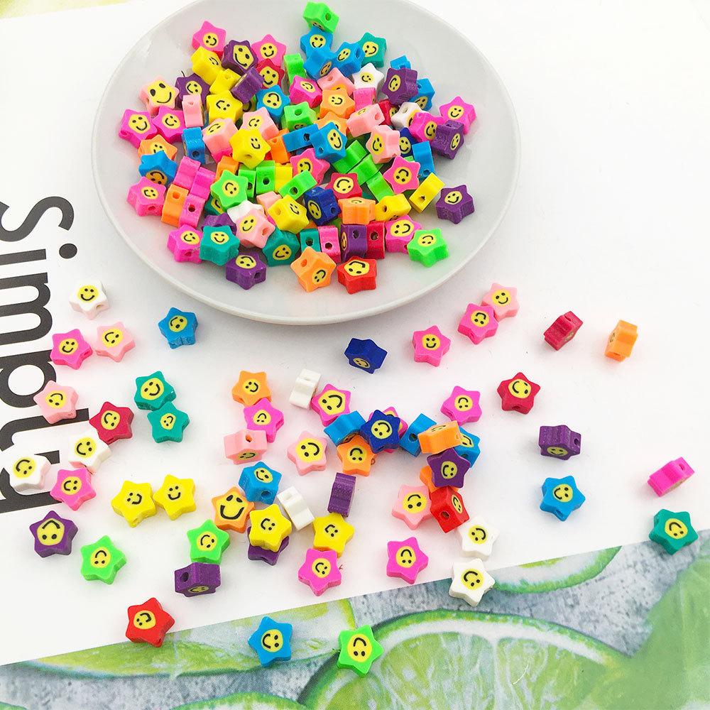 Diy Soft Pottery Bead Separation Mixed Color Fruit Cartoon English Letters Perforated Loose Beads, Sliced Bracelet Material