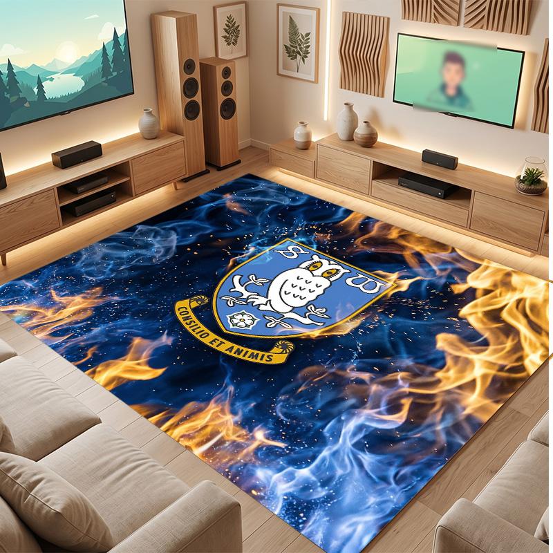 Sheffield Wednesday Football Print Crystal Velvet Rug, Comfortable Water Absorbent Non Slip Indoor Floor Carpet