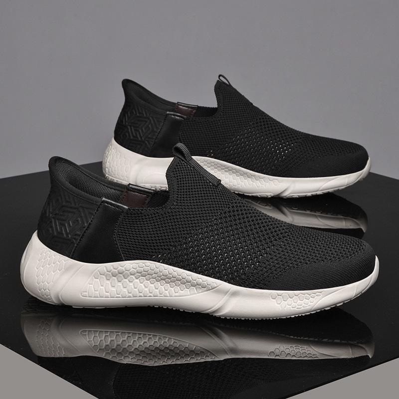 Men's shoes 2025 summer new one-foot casual sneakers middle-aged and elderly fly-woven mesh breathable anti-odor soft-soled shoes
