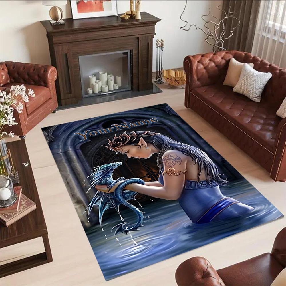 Gothic Illustrations Customizable Name Floor Rug Office Rug Design for Bedrooms Dining Room Entryway Outdoor Antislip Carpet Decorate Offices