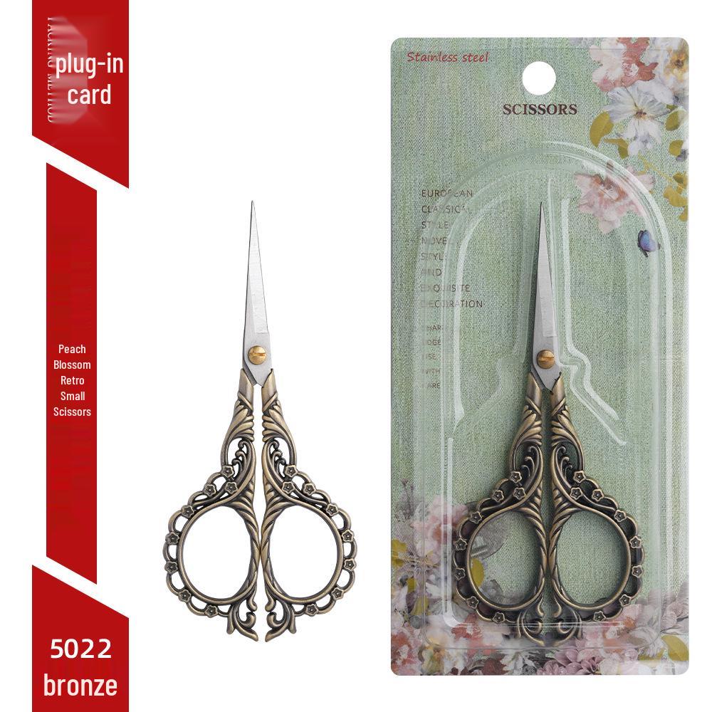 Peach Blossom Retro Pointed Tip Stainless Steel Scissors for Embroidery, Yarn, Paper - Ideal for Home, Office, and Crafts.
