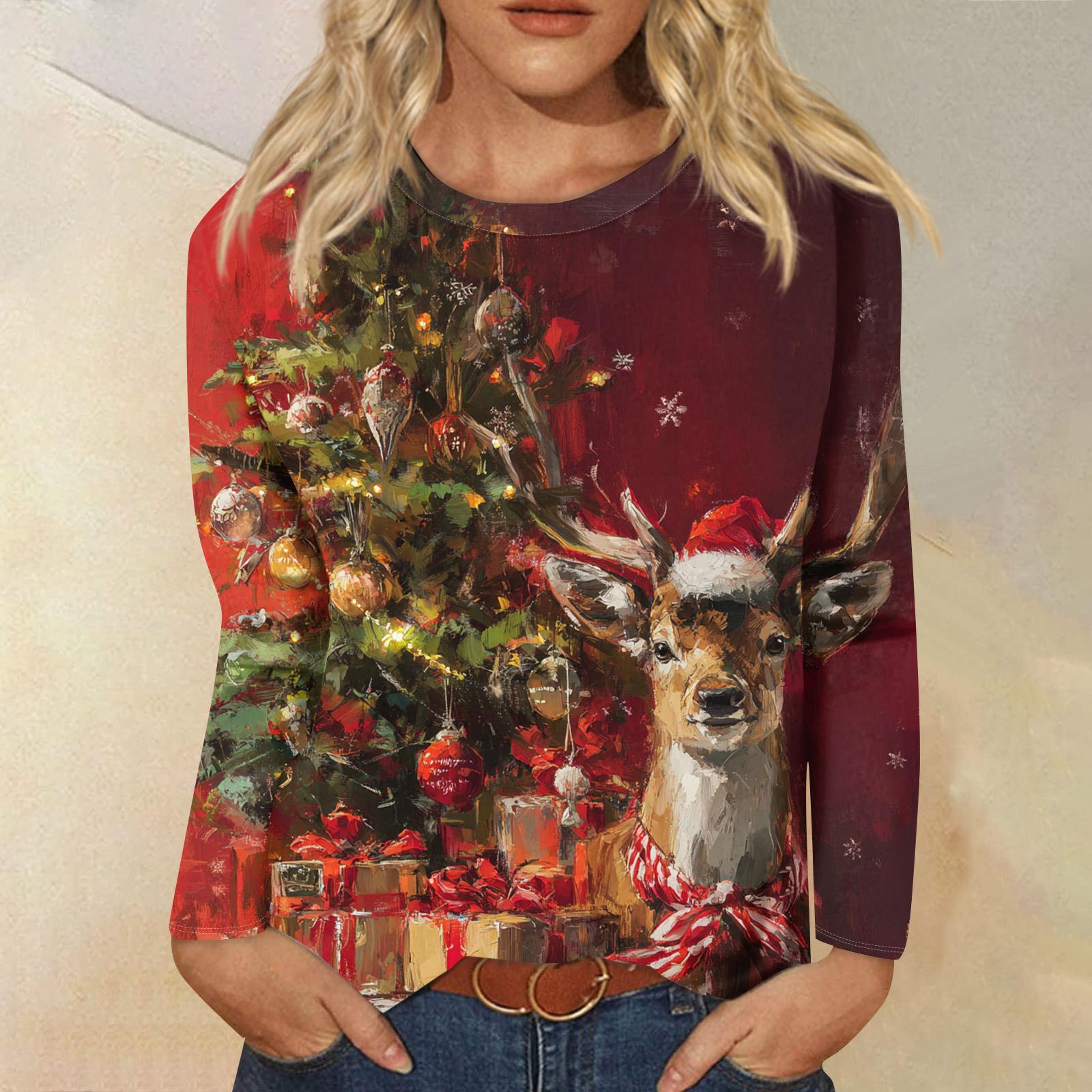 

Женское свободное удобное повседневное модное худи с круглым вырезом и рождественским принтом, с длинными рукавами M