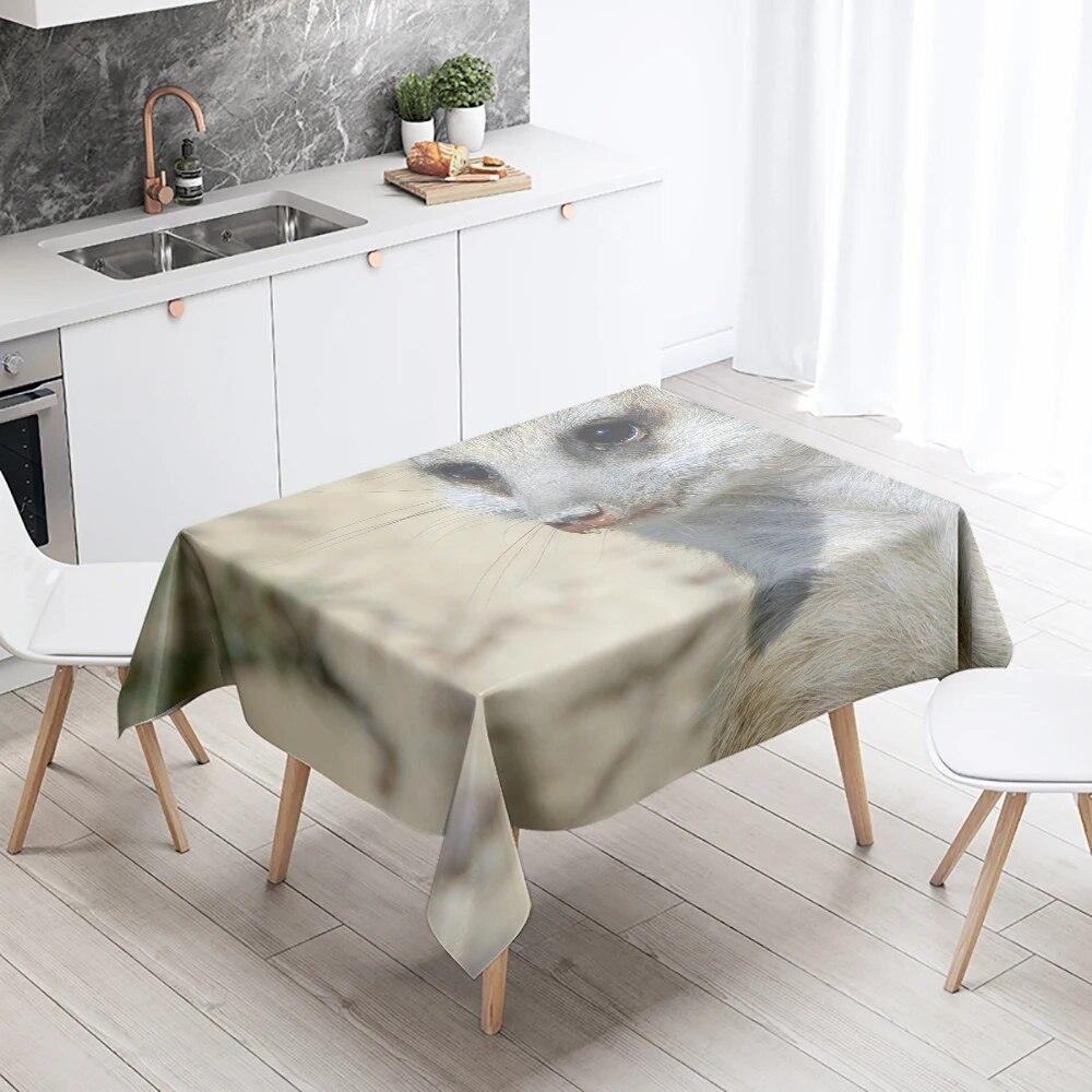 Mongoose Tablecloth Cute Animal Stain Resistant Waterproof Rectangular  Kitchen Table Decoration Home Decor