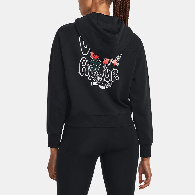 Under Armour Heavyweight Terry Cartoon Letter Logo Print Hoodie Women Tops Black 1379834-001