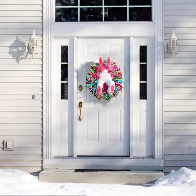 Velikonoční věnec, věnec s velikonočním zajíčkem, velikonoční věnec s zajíčkem na přední dveře, závěsná girlanda, velikonoční věnec s přívěskem Butt, věnce z umělých květin