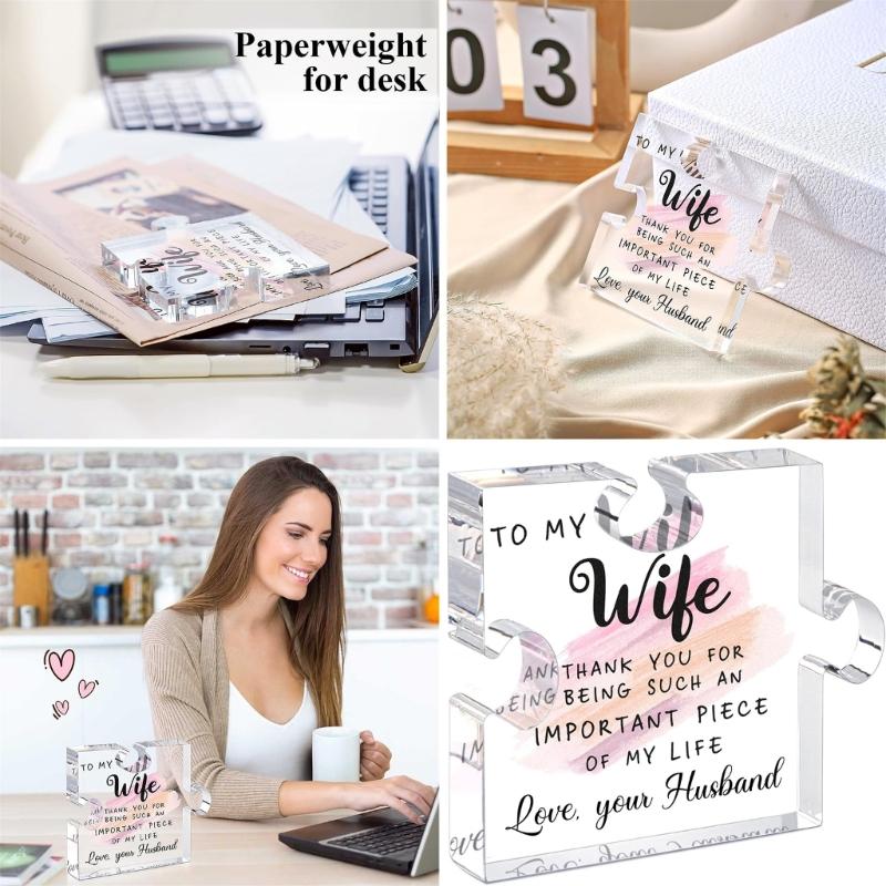 Engraved Acrylic Block Puzzle Piece Desk Display Gift for Mom Grandma Wife on Mothers Day from Daughter Son