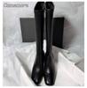 Comemore 2025 New High-heeled Tight Boots Simple But Knee-length Boot Square Head Female Ladies Shoes Luxury Sexy Heels