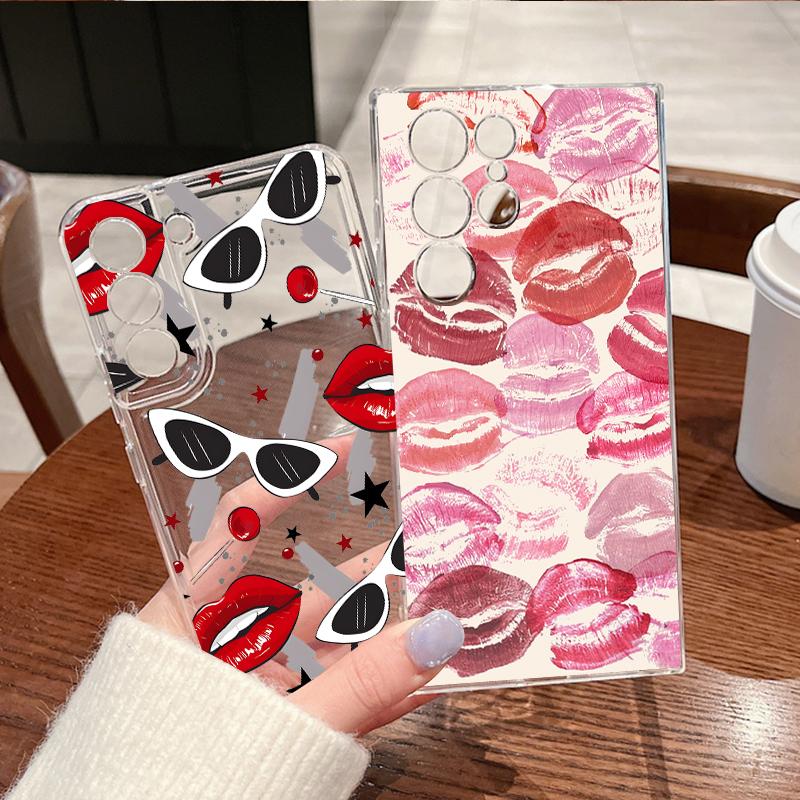 Red Lip Print Case For Samsung Galaxy S26 S25 S24 Ultra S23 S25 FE A57 A17 A37 A16 A56 A55 A15 A35 A36 5G Soft TPU Phone Cover