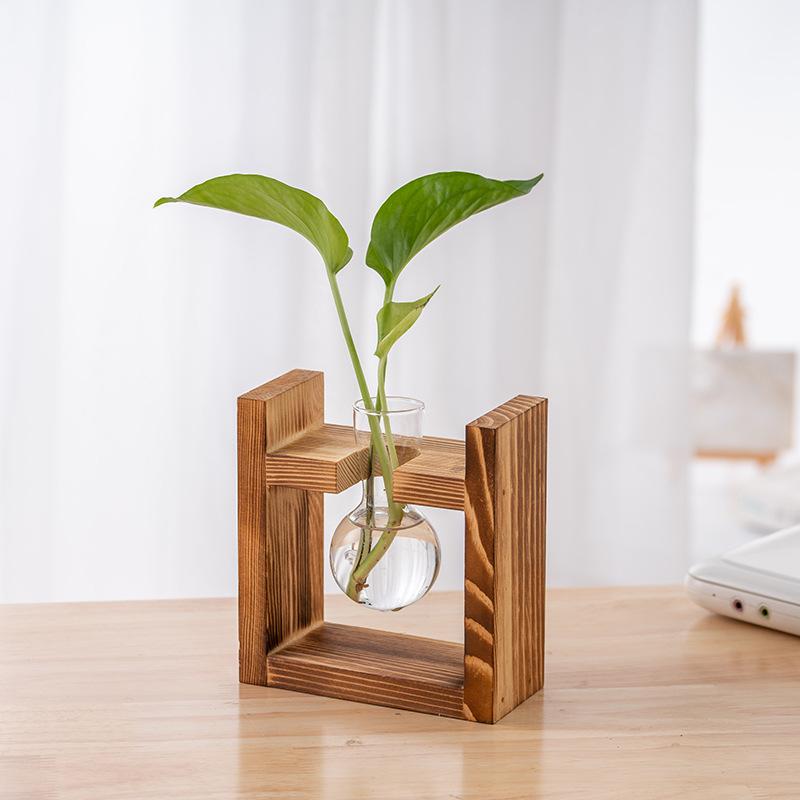 Wood & Glass Hydroponic Bottle - Simple Modern Home Decor