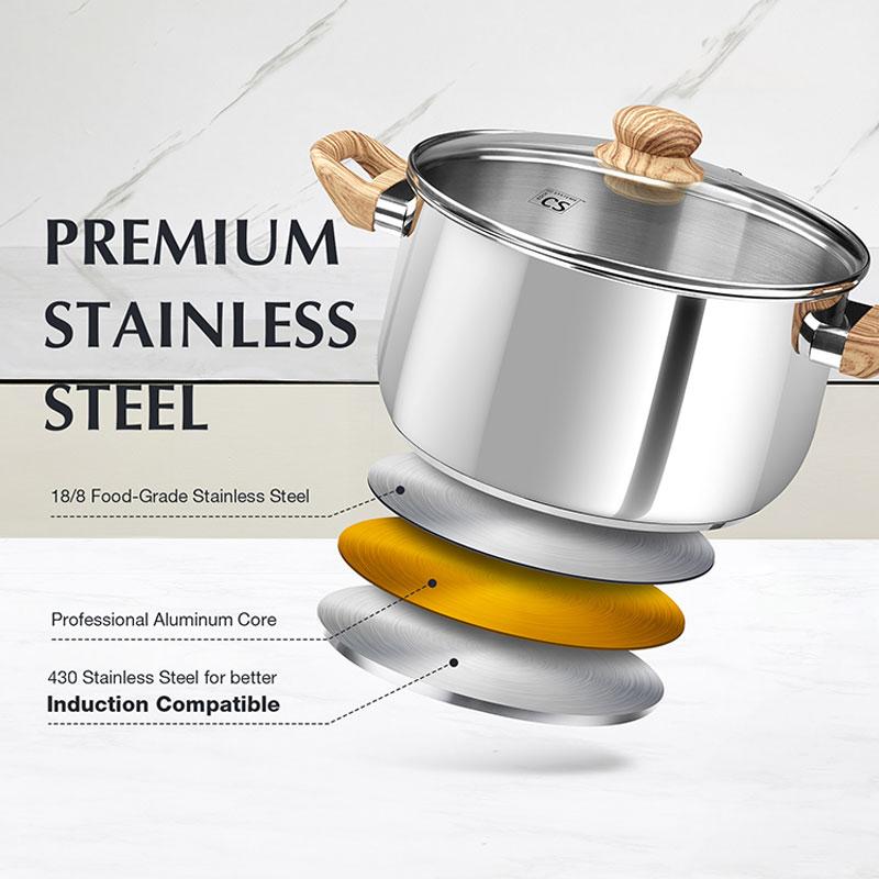 4/6 Quart Stainless Steel Soup Pot with Lid Non Stick Stock Pot Stews Pasta Soup Spaghetti Cooking Pot Suitable for All Stoves