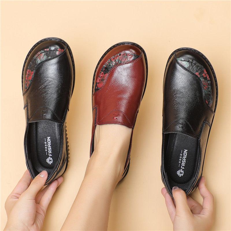 Spring Luxury Women Flat Shoes Retro Vintage Leather Loafers Black Women's Shoes