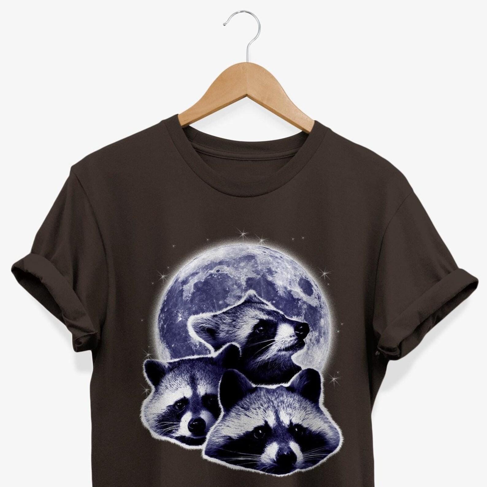 Raccoon Full Moon Graphic T-shirt: Forest Animals Tee 4XL