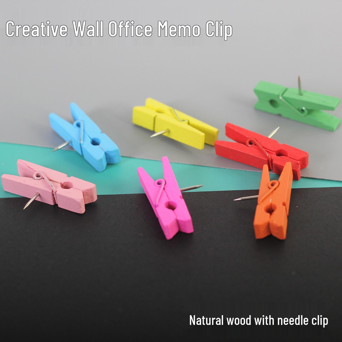 Цветные деревянные кнопки-гвоздики и прищепки для пробковых досок - Креативная офисная канцелярия