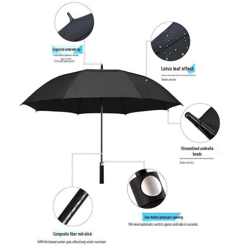 Men's Double Layer Windproof Golf Umbrella with Custom Logo and Long Handle