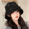 Little Fragrant Style Cute Flower Fisherman Hat for Women In Autumn and Winter Windproof Face Small Pot Hat Korean Versatile Sweet Bucket Hat