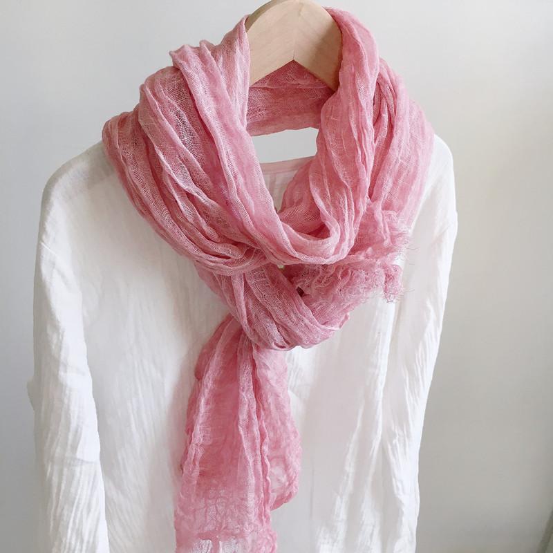 Vintage Wrinkled Linen Scarf Women Spring/Summer Breathable Shawls Sun Protection Long Scarf 60x185cm
