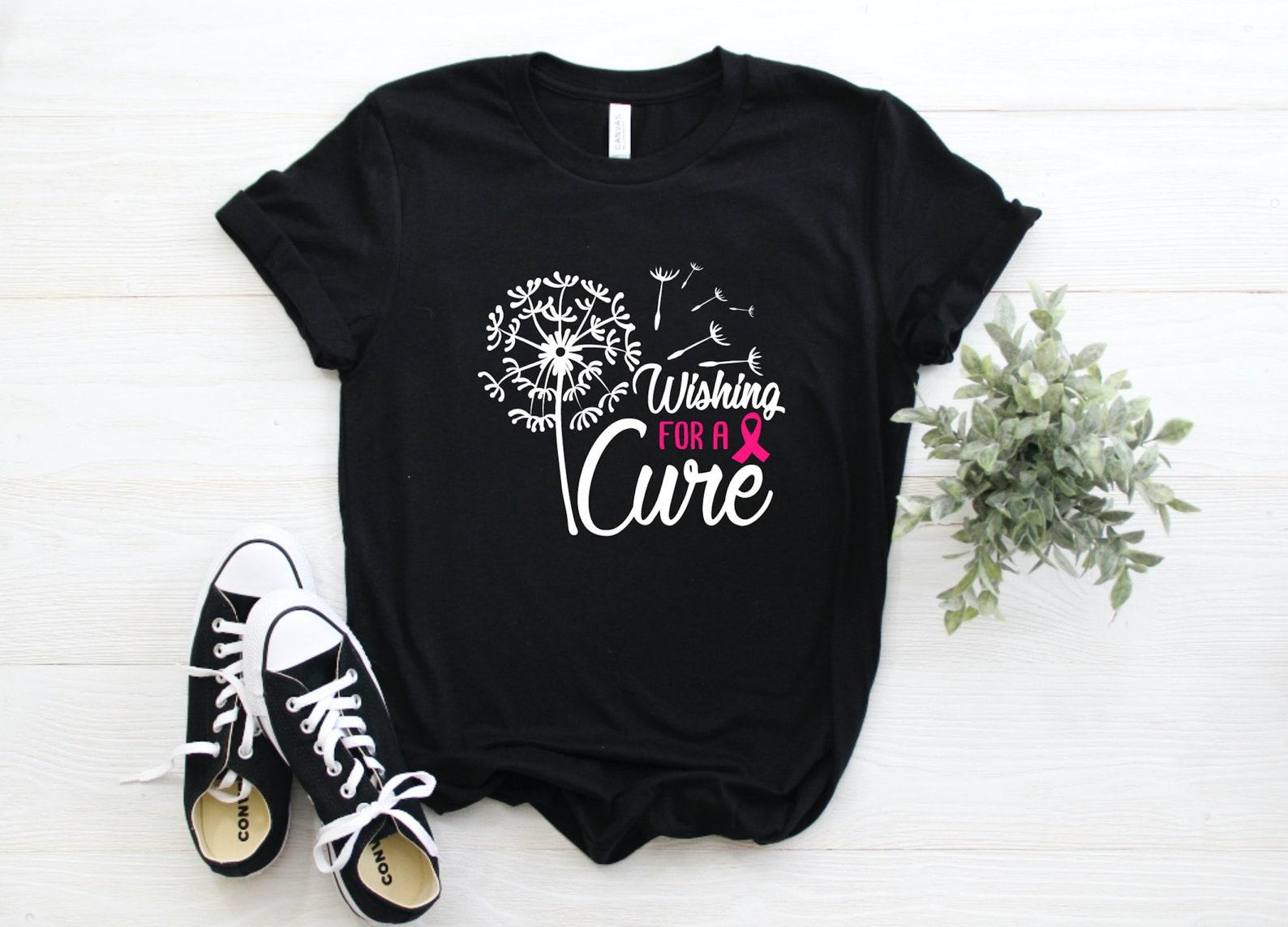 Wishing For a Cure Graphic Tee, Breast Cancer Awareness, Breast Cancer Pink Ribbon Shirt For Women, Cancer Awareness Gift 4XL