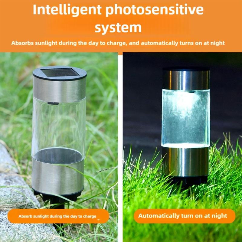 3pcs Solar LED Lawn Light Cylindrical Stainless Steel LED Landscape Decorative Lighting Waterproof for Courtyard Garden Sidewalk