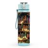 1PC Vintage Old Books Library Shelf Print 750ml Color Plastic Sports Water Bottle Leakproof Flip Straw Lid Suitable for Sports Office Home Use