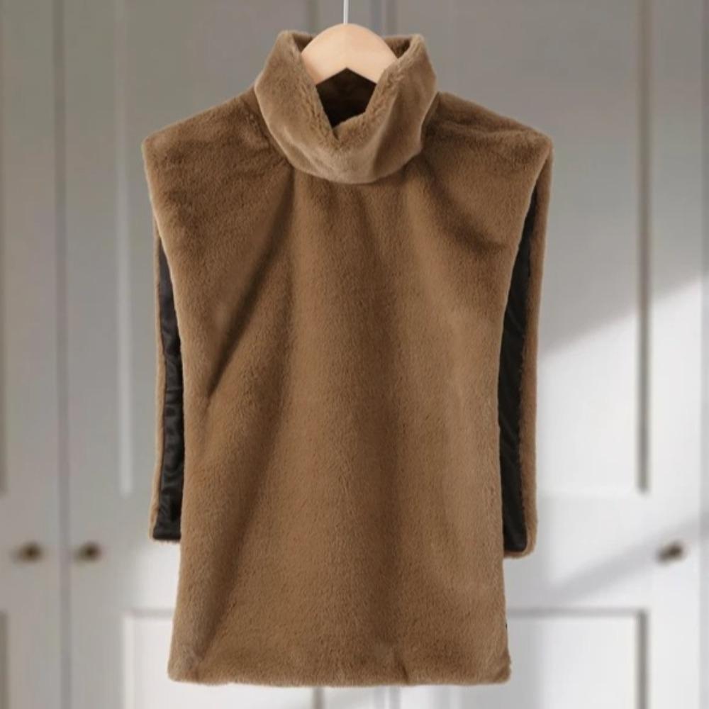 Faux Fur Vests Women Loose High Neck Hollow Out Sleeveless Belts Solid Crop Top Female Chic Warm Tank Tops