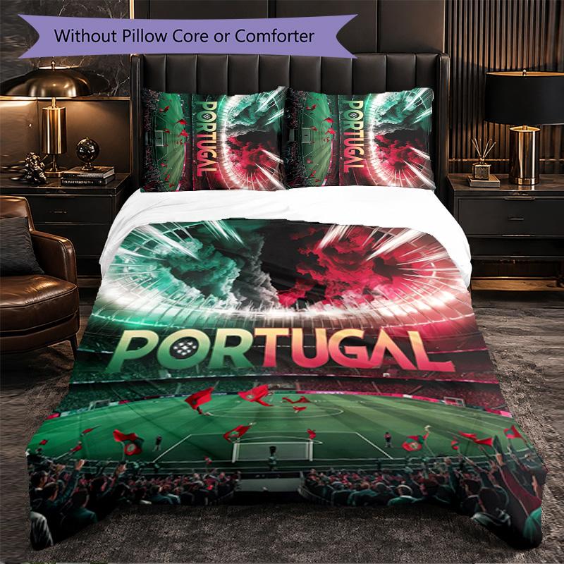 Portugal National Football Team 3 Piece Bedding Set Soft Duvet Cover Set with Pillowcases Printed Bedroom Decor Set for Home
