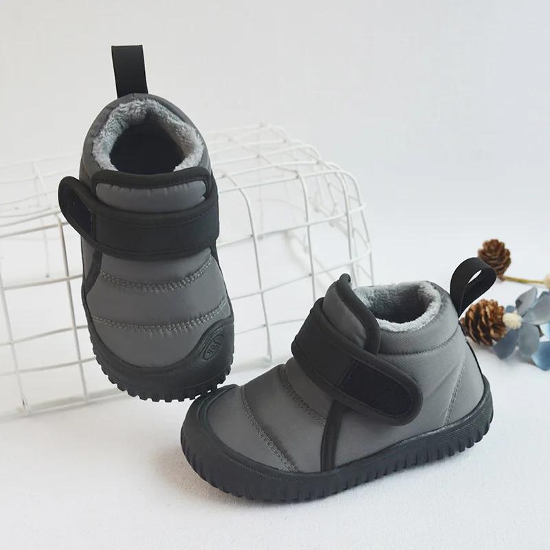 

Winter Kids Snow Boots Infant Baby Girl Shoes Cotton Plush Warm Toddler Sneakers Fashion Boys Short Boots Non-Slip E09292 21 серый