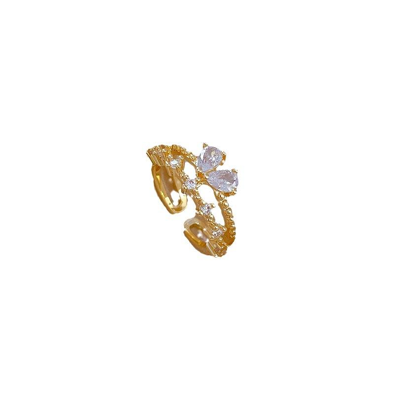 Real Gold Light Luxury Butterfly Zircon Ring Opening Adjustable Simple Jewelry Japanese Ring Couple Ring